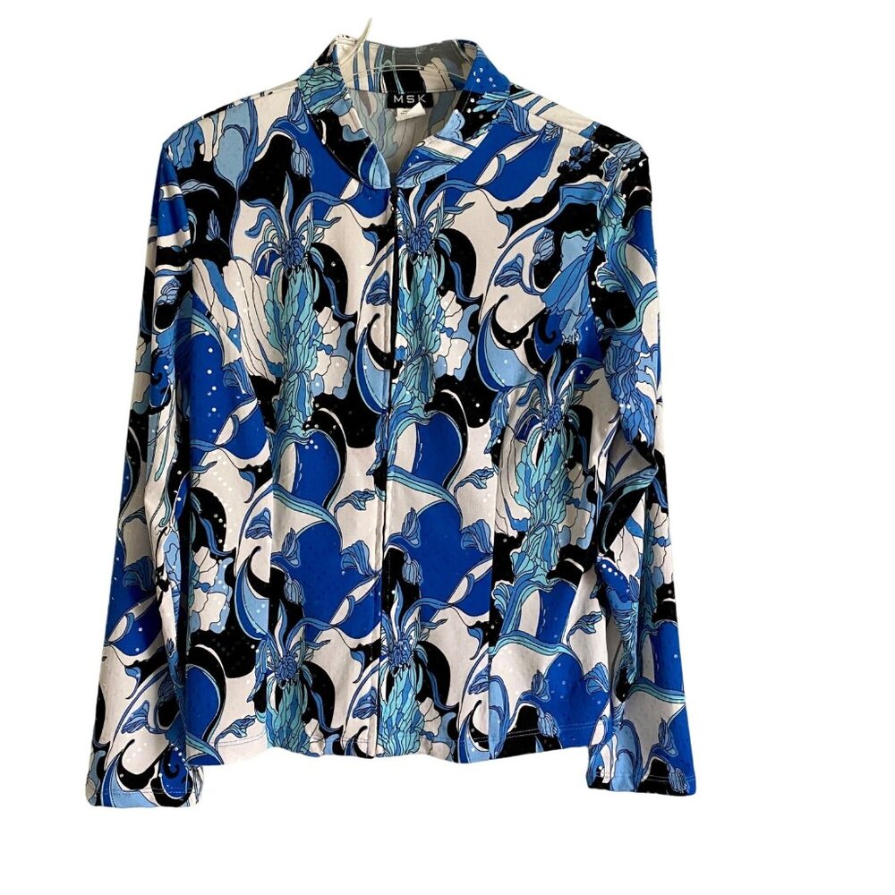 MSK Full Zip Lightweight Jacket Blue White Black with Sequins Large NEW NWT